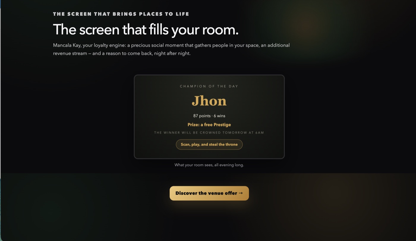 The Hub: a big screen that gathers people in a venue, all evening long.